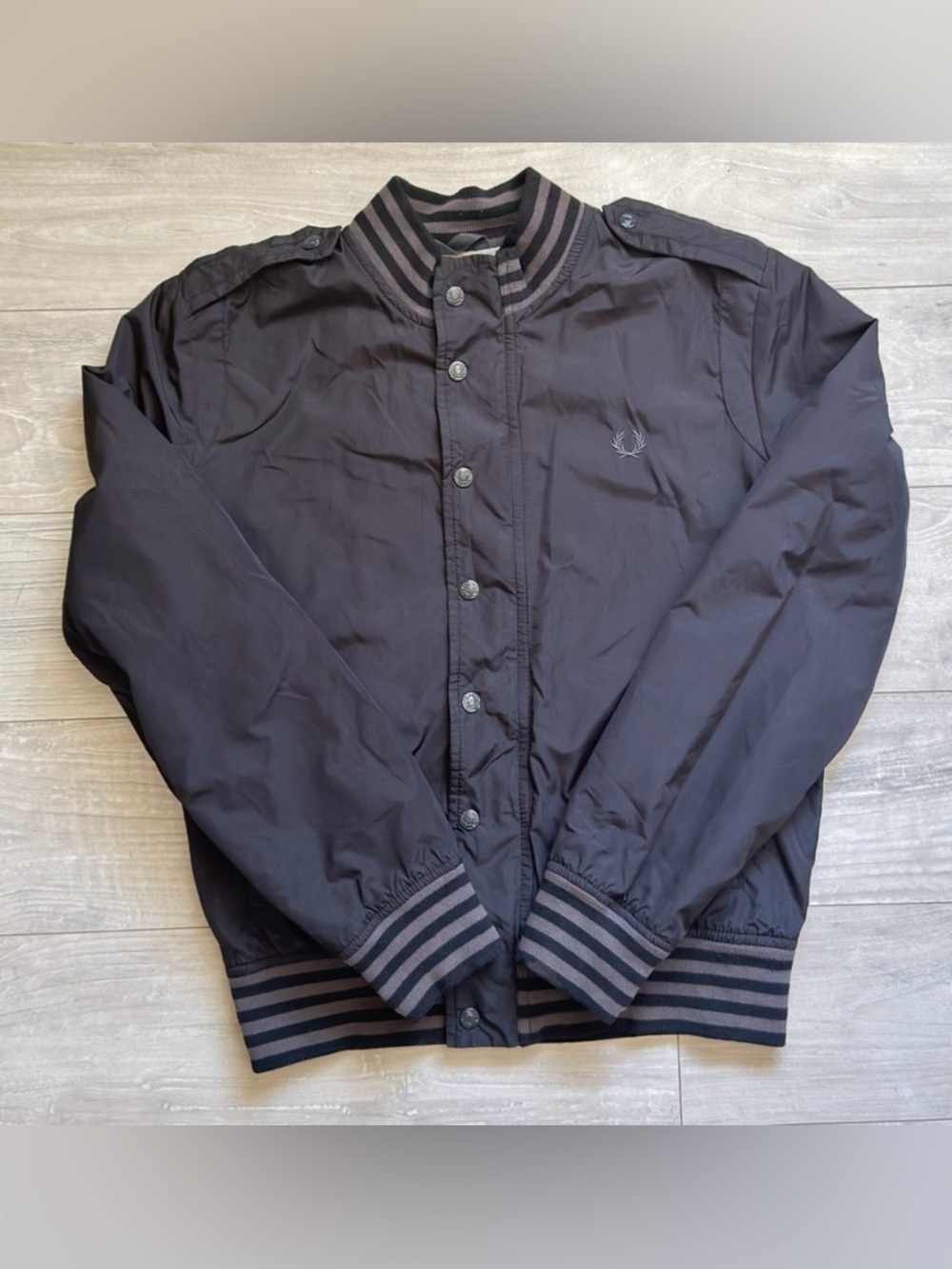 Fred Perry Black Striped Rib Bomber Jacket made in Italy.